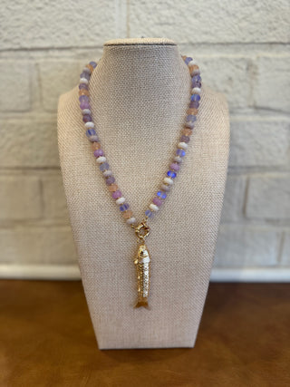 Azure Beaded Fish Necklace - Lilac