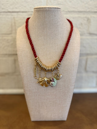 Palmier Charm Necklace - Red