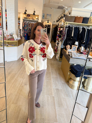 Flowers Embroidered Knit Cardigan