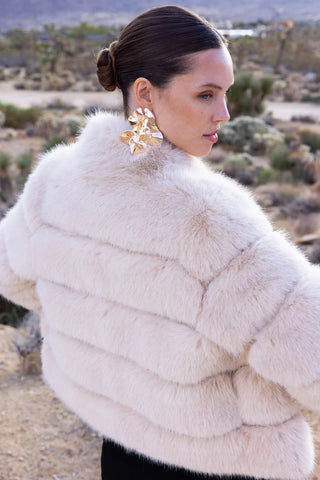 Elevated Evenings Faux Fur Jacket - Beige