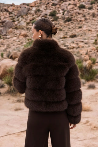 Elevated Evenings Faux Fur Jacket - Brown