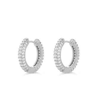 Pave Huggie Hoops in Silver