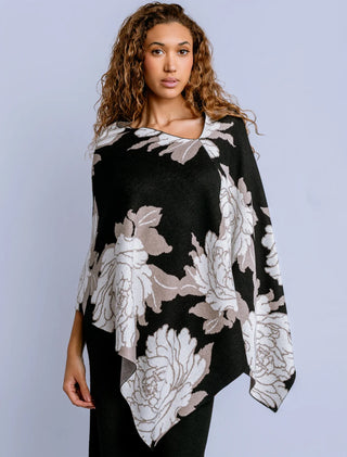 Peony Eden Poncho - Forbidden Black