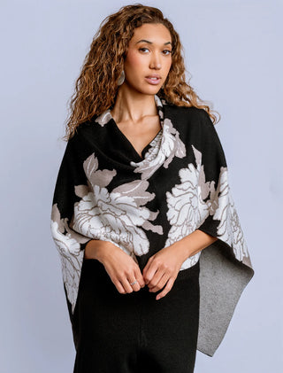 Peony Eden Poncho - Forbidden Black