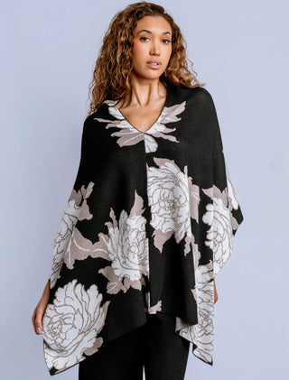 Peony Eden Poncho - Forbidden Black
