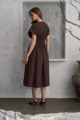 Pleated V Neck Midi Dress