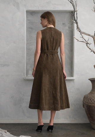 Western Embroidered Button-Down Midi Dress
