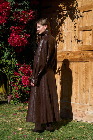 A-Line Leather Midi Skirt