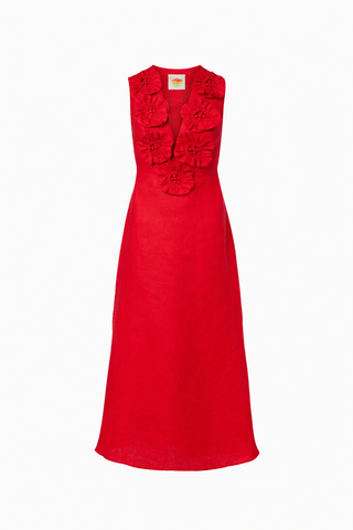 Red Sleeveless Midi Dress