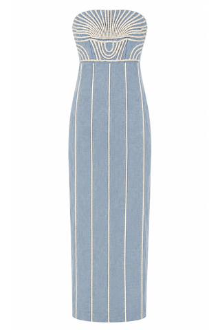 Lylie Midi Dress - Light Blue Embroidery