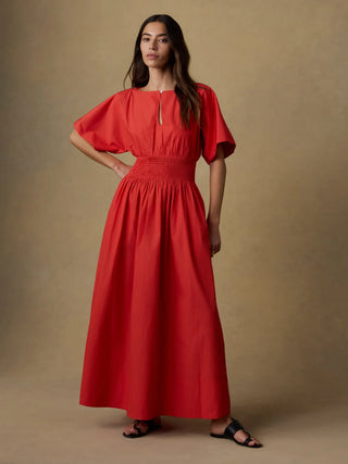 Coastal Poplin Elia Smocked Dress Red / M Coastal Poplin Elia Smocked Dress Red / M