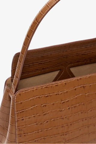 Gabrielle Croco-Embossed Shoulder Bag - Camel