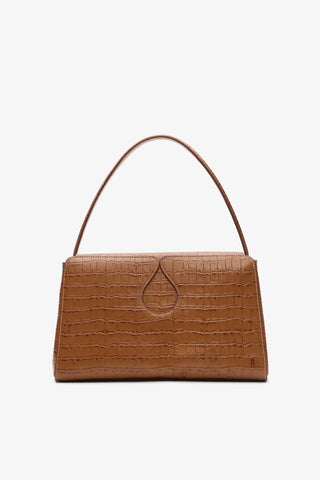 Gabrielle Croco-Embossed Shoulder Bag - Camel