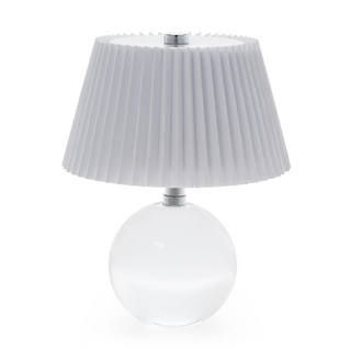 Cordless Glass Table Lamp - White Pleated Shade
