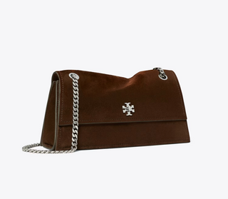 Kira Turnlock Suede Shoulder Bag - Dark Cocoa