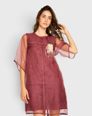 Umbria Organza Dress In Dark Cerise