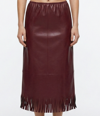 Wright Fringe Skirt - Maroon Leather