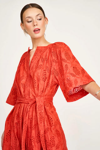 Somerset Dress In Chili Hyacinth Eyelet