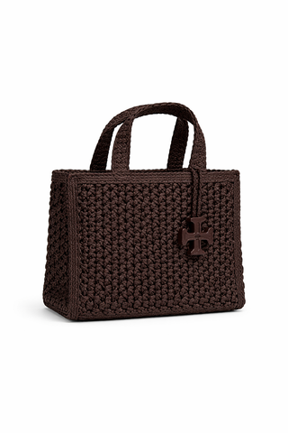 Ella Hand-Crocheted Popcorn Stitch Small Tote - Dark Cocoa