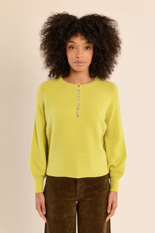 The Lacy Button Up Sweater - Lime Green