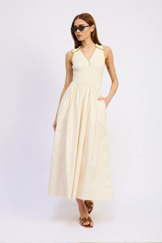 Rosalie Midi Dress - Off White/Chartreuse