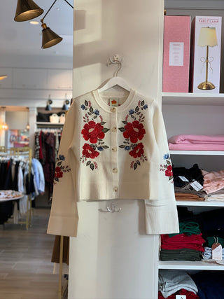 Flowers Embroidered Knit Cardigan