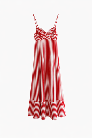 Checkered Stripes Off-White Sleeveless Maxi Dress