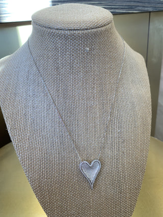 Large Pave Heart Necklace - Silver