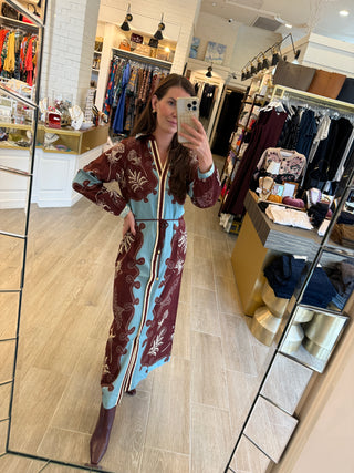 Riley Caftan - Light Blue Maroon