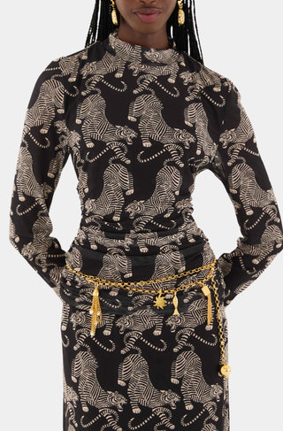 Striped Tigers Black Tulle Blouse