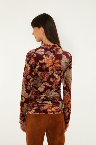 Delhi Floral Burgundy Velvet Jersey Blouse