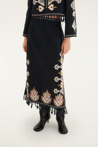 Black Embroidery Midi Skirt
