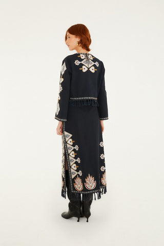 Black Embroidery Midi Skirt