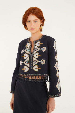Black Embroidery Long Sleeve Crop Top