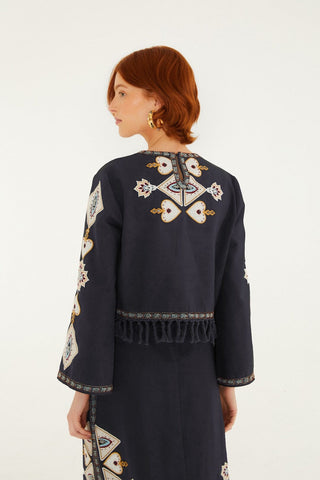 Black Embroidery Long Sleeve Crop Top