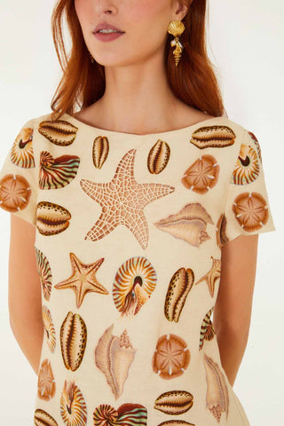 Marine Shells Sand Short Sleeve Mini Dress