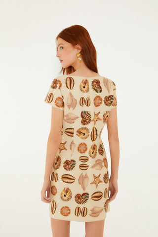 Marine Shells Sand Short Sleeve Mini Dress