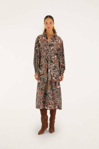 Tapestry Flowers Dark Green Midi Dress
