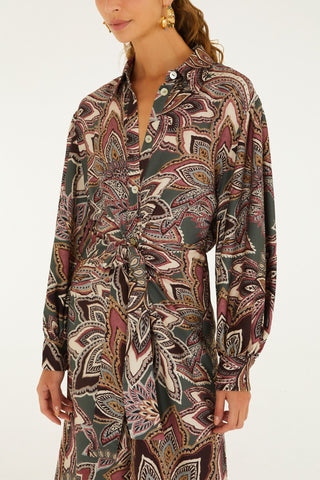 Tapestry Flowers Dark Green Midi Dress