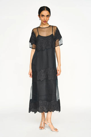 Lugano Organza Dress In Black Waterlily