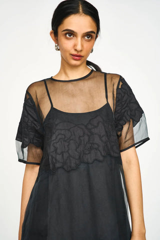 Lugano Organza Dress In Black Waterlily