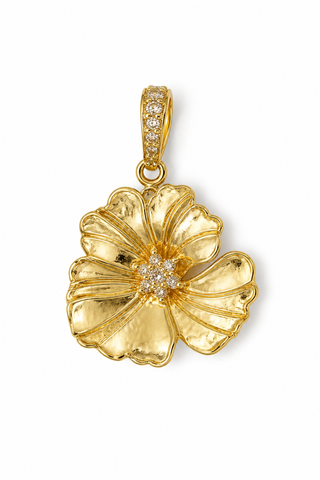 Clear Pansy Flower Charm - Gold